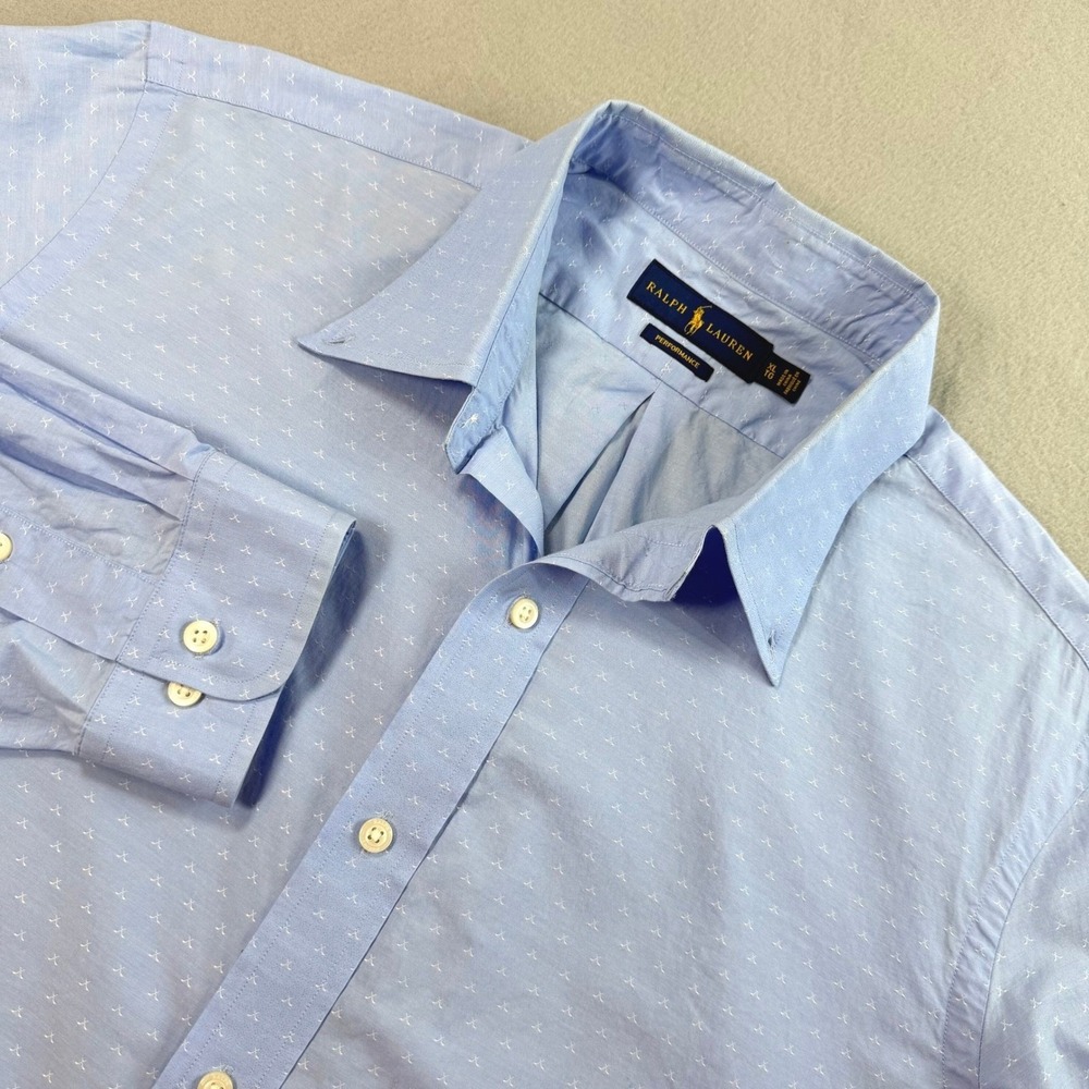 Ralph Lauren Men's Blue Performance Cotton Button Down Sz XL Office Wear